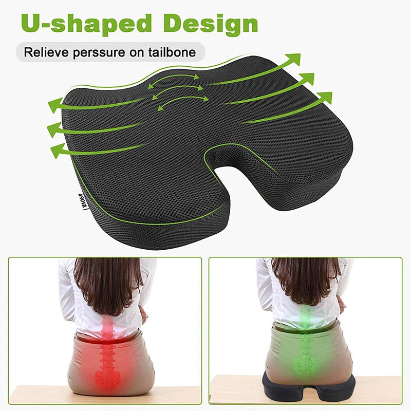 Fusiongadgetspk universal car and chair seat cushion with gel orthopedic memory foam, U-shape coccyx travel and desk work seat pad