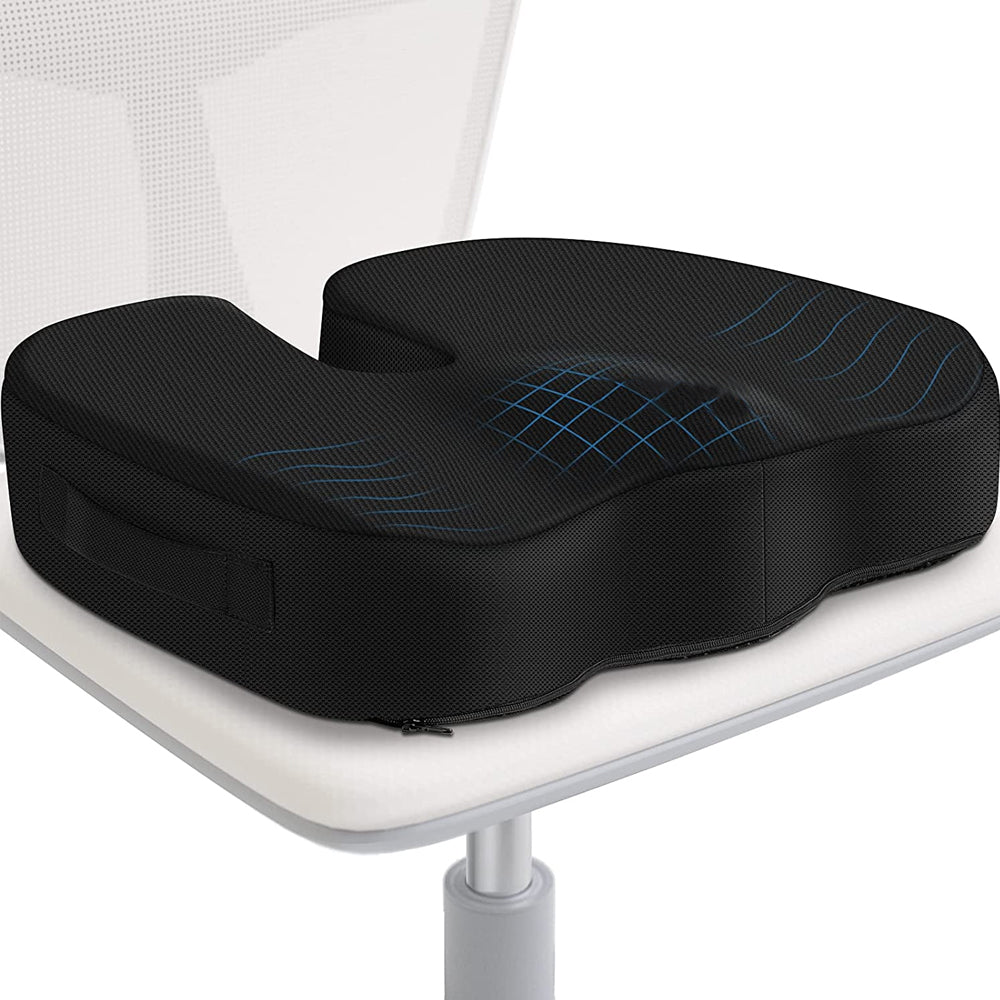 Universal car and chair seat cushion by fusiongadgetspk, featuring plush, ergonomic memory foam for added comfort and support.